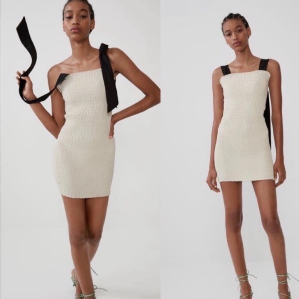 NWT ZARA CREAM SMOCKED MINI DRESS
